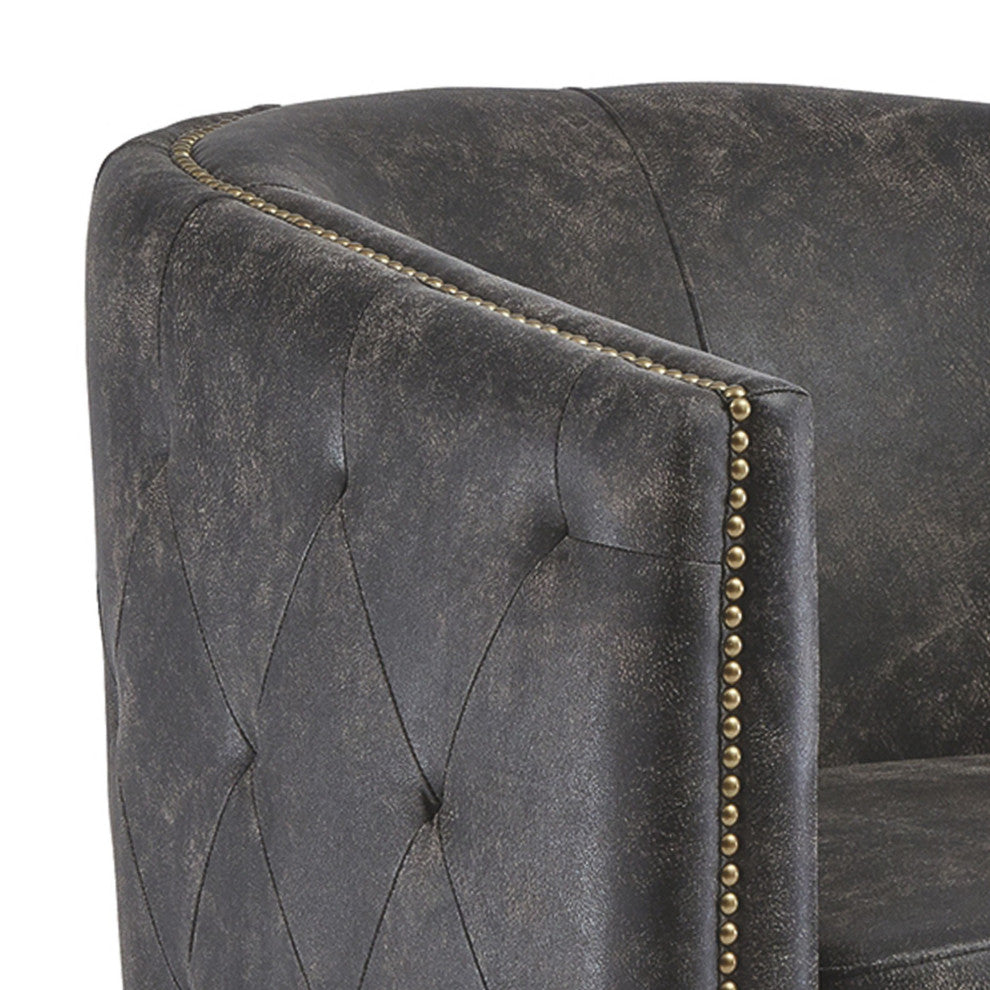 Benzara BM231371 31" Barrel Back Leatherette Swivel Accent Chair, Black