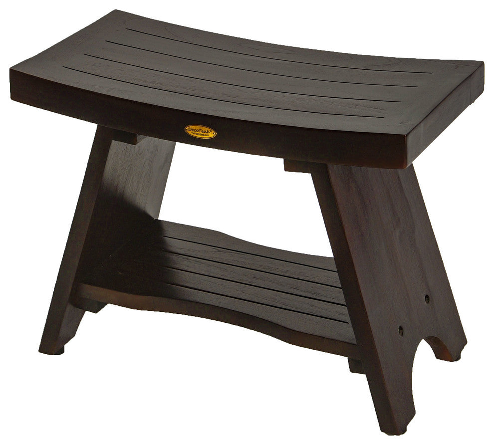 DecoTeak Serenity 24" Eastern Style Teak Shower Bench With Shelf