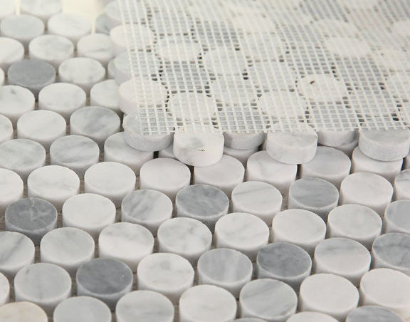 Mosaic Tile Marble Penny Coin Series, Gray White Matte