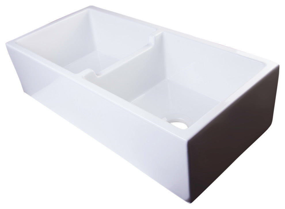 Ab3918-W 39" White Smooth Thick Wall Fireclay Double Bowl Farm Sink