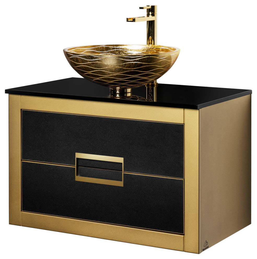 Danya Leather Vanity, Black and Gold, 32"