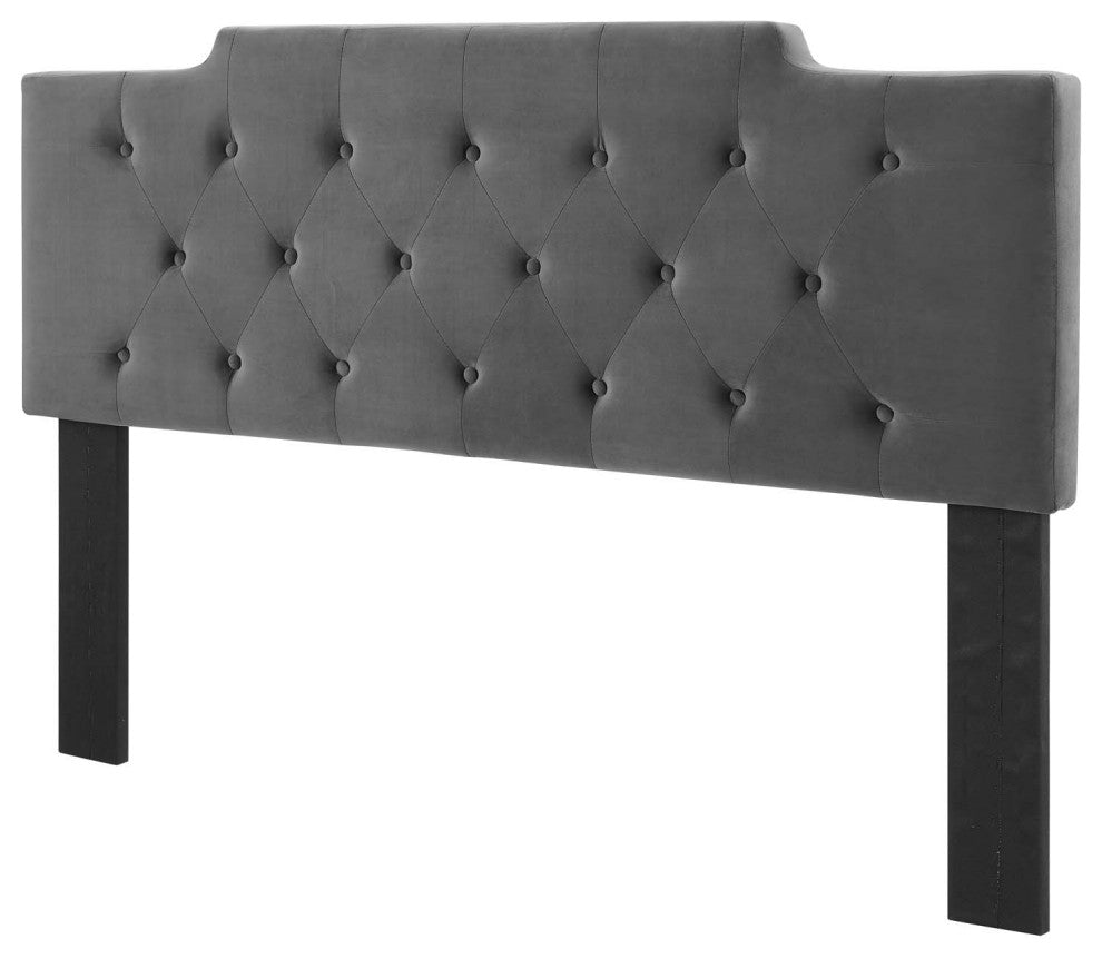 Tufted Headboard, Full Queen Size, Velvet, Dark Gray, Modern Contemporary