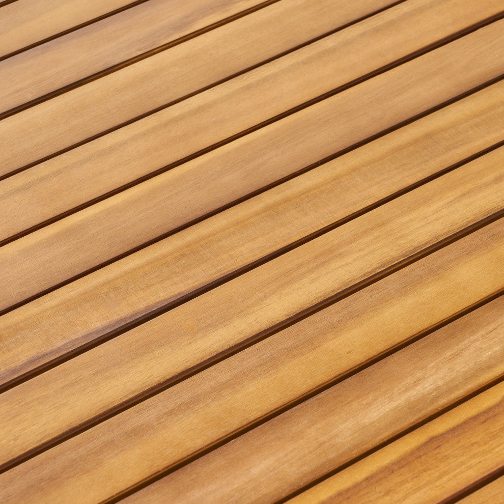 Stanford Outdoor Square Acacia Wood Dining Table With Straight Legs, Teak Finish