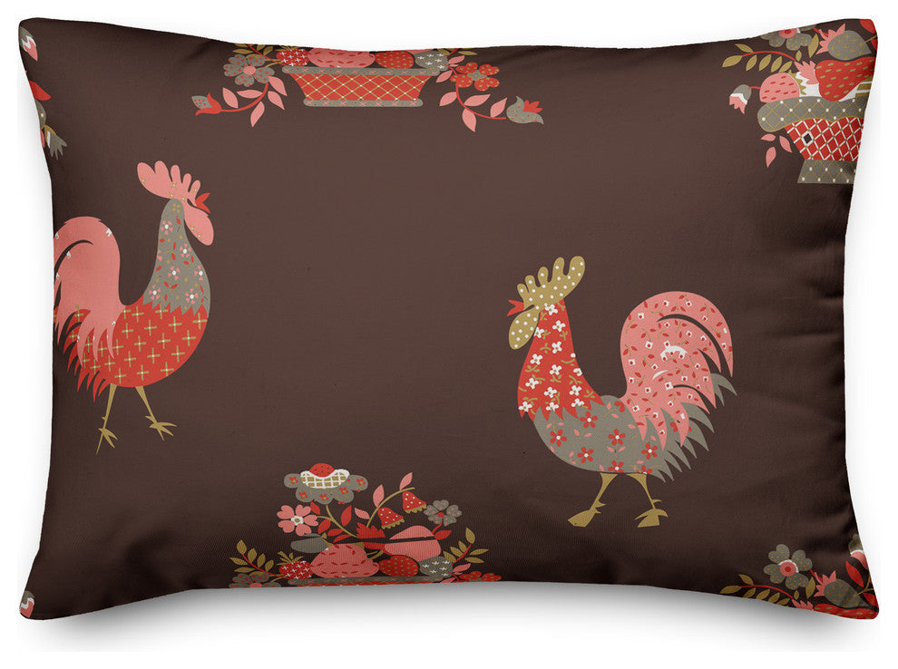 Roostern Pattern in Brown Throw Pillow