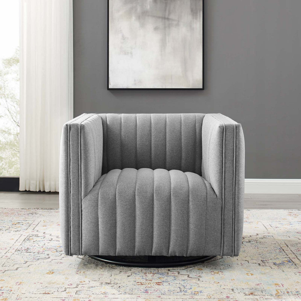 Tufted Armchair Accent Chair, Fabric, Gray, Modern, Lounge Hospitality