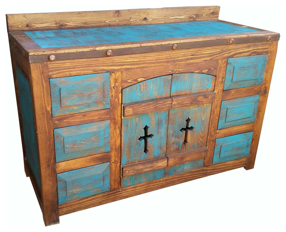 Rustic Distressed Templar Crusaders Bathroom Vanity, 55"x20"x36"