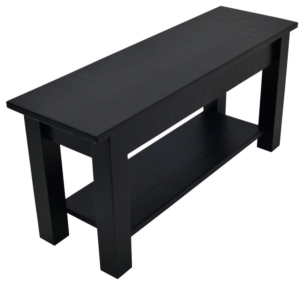 Tavern Farmhouse Storage Bench with shoe shelf / shoe rack, Black, 36"