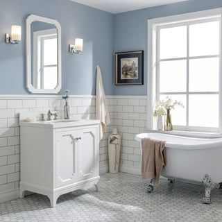 30" Wide Pure White Single Sink Quartz Carrara Bathroom Vanity