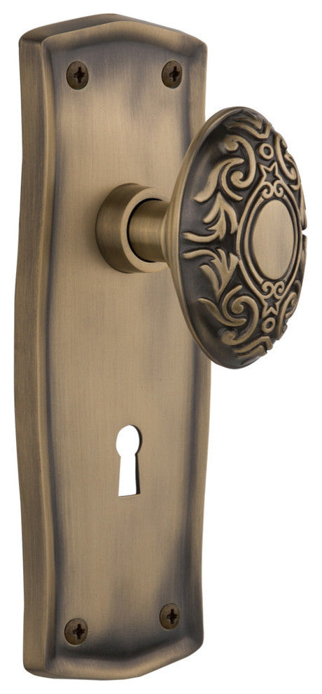 Prairie Plate with Keyhole Passage Victorian Door Knob, Antique Brass