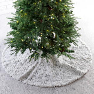 48"D White Plush With Snowflake Christmas Tree Skirt