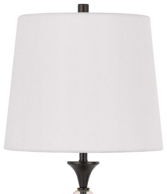 Benzara BM241836 Table Lamp With Metal and Glass Jar Base, White and Bronze