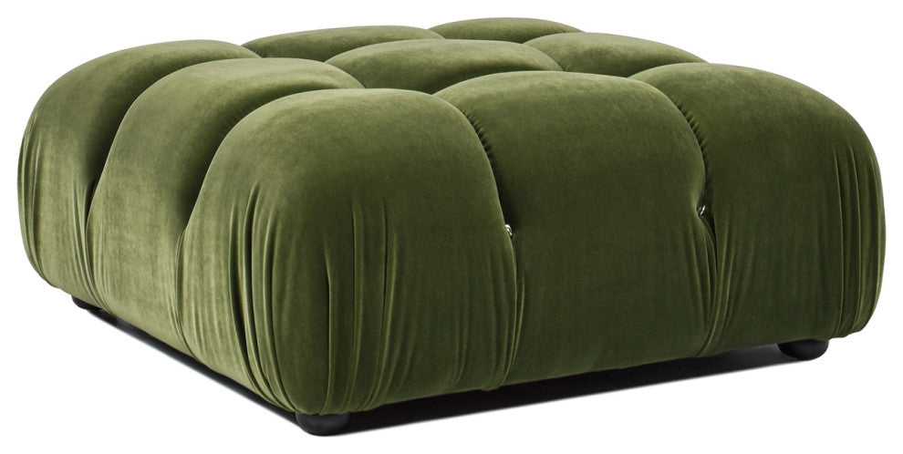Marcel 36" Modular Tufted Square Cocktail Ottoman, Olive Green Performance Velvet