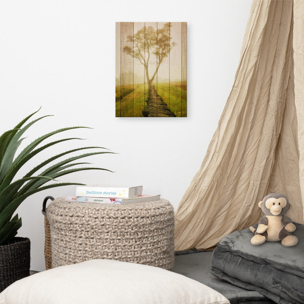 Faux Wood Calming Morning Landscape Photo Canvas Prints, 12" X 16"