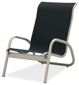 Gardenella Sling Stacking Poolside Chair, Textured Warm Gray, Black