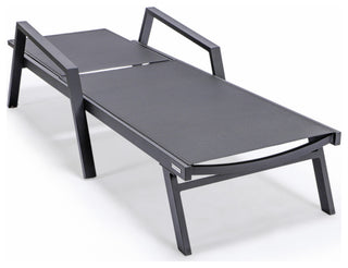 LeisureMod Marlin Outdoor Patio Stackable Chaise Lounge Chair With Armrests, Black