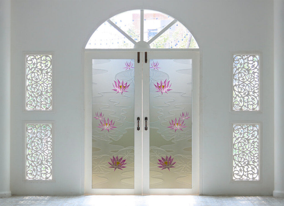 Interior Prehung Door or Interior Slab Door - Lily Pads & Lotus - Primed -...