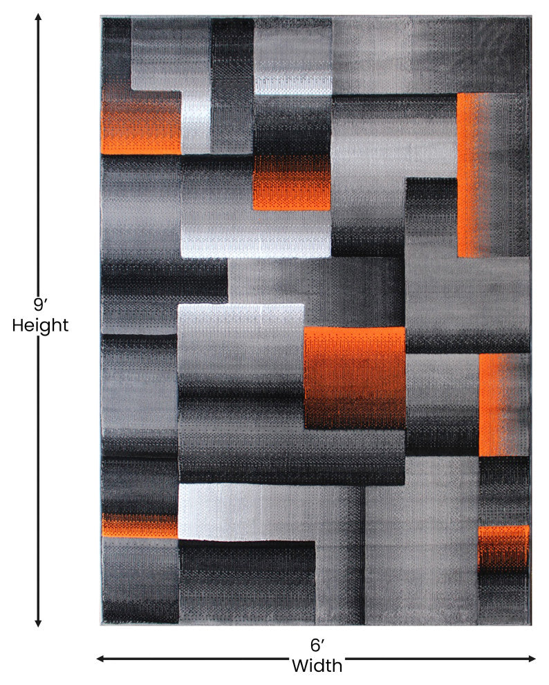 Angie Collection Rectangle 6' x 9' Blocked Area Rug, Orange
