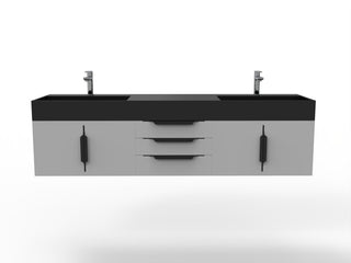 CastelloUSA Amazon 72" Wall Mounted Vanity Set, Gray, Black Top, Black Handles
