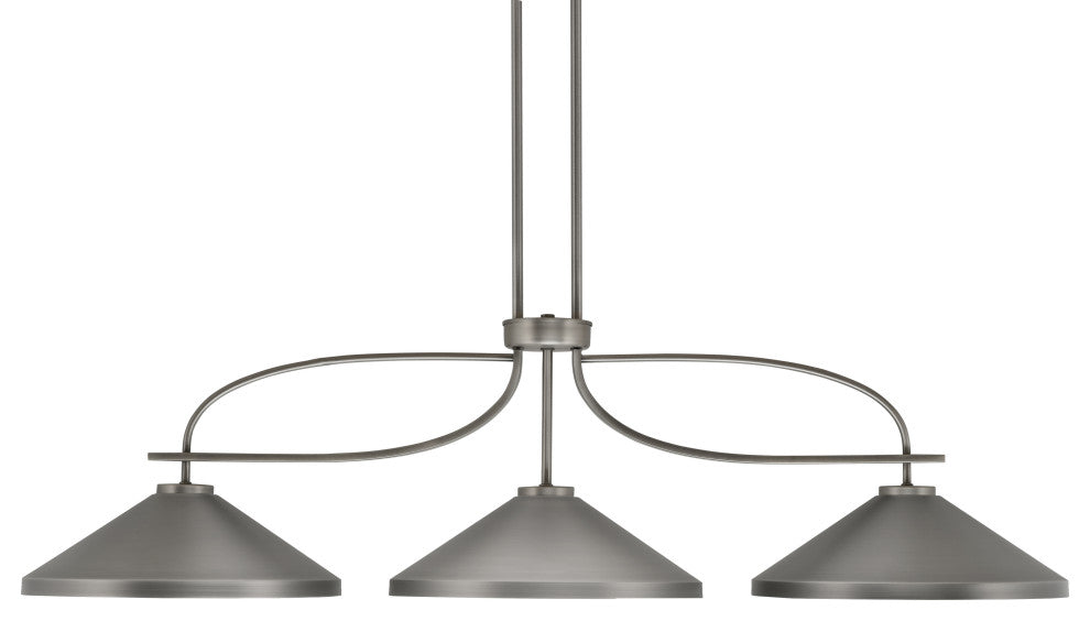 Cavella 3 Light Island Light In Graphite Finish, 14" Graphite Cone Metal Shades
