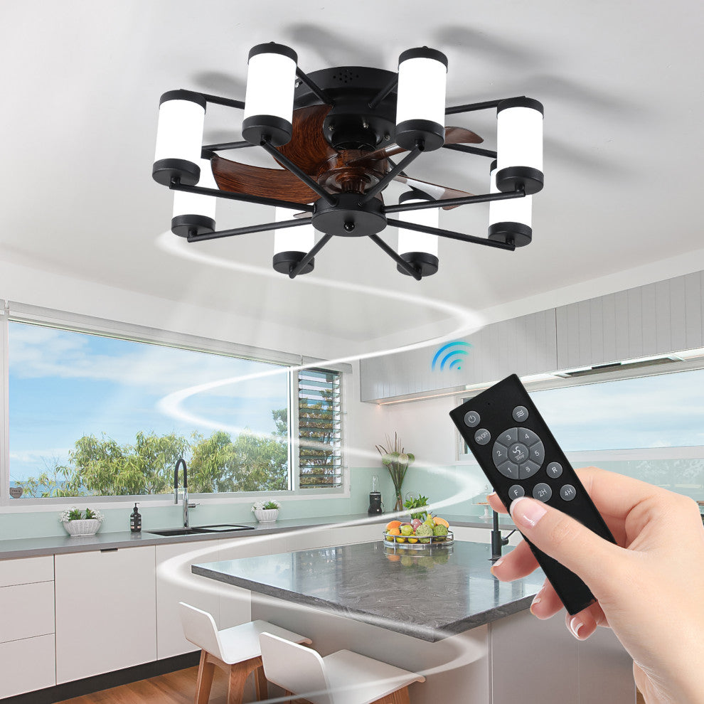 22 in. W x 8 in. H Iron Ceiling Fan in Black and White with Dimmable LED Lights