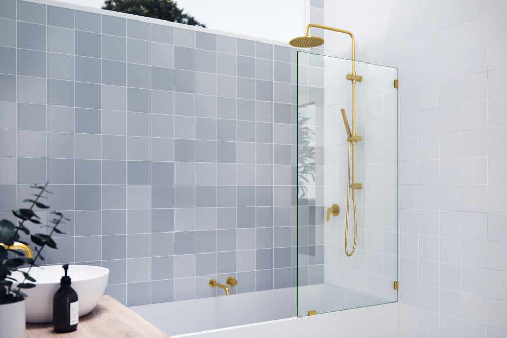 58.25"x30.5" Frameless Shower Bath Fixed Panel, Satin Brass