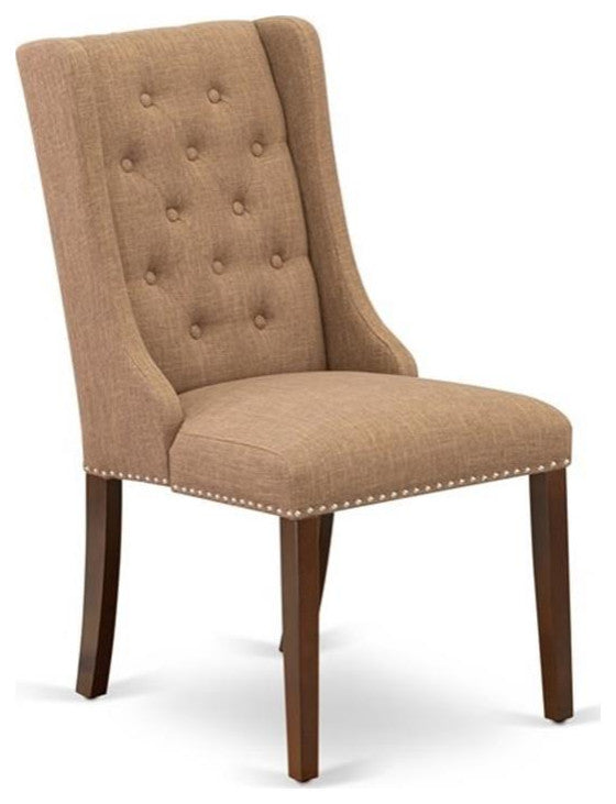 East West Furniture Forney 38" Fabric Dining Chairs in Mahogany/Brown (Set of 2)