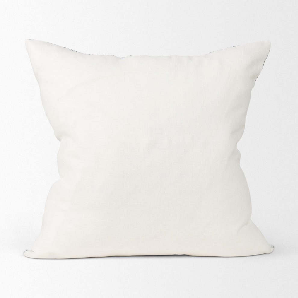 Jennelle Cream With Indigo Print Linen Square Decorative Pillow Cover