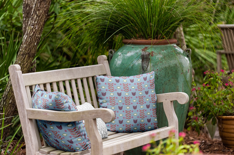 Spring Garden Polyester Indoor/Outdoor Pillow, Blue, 18"x18"