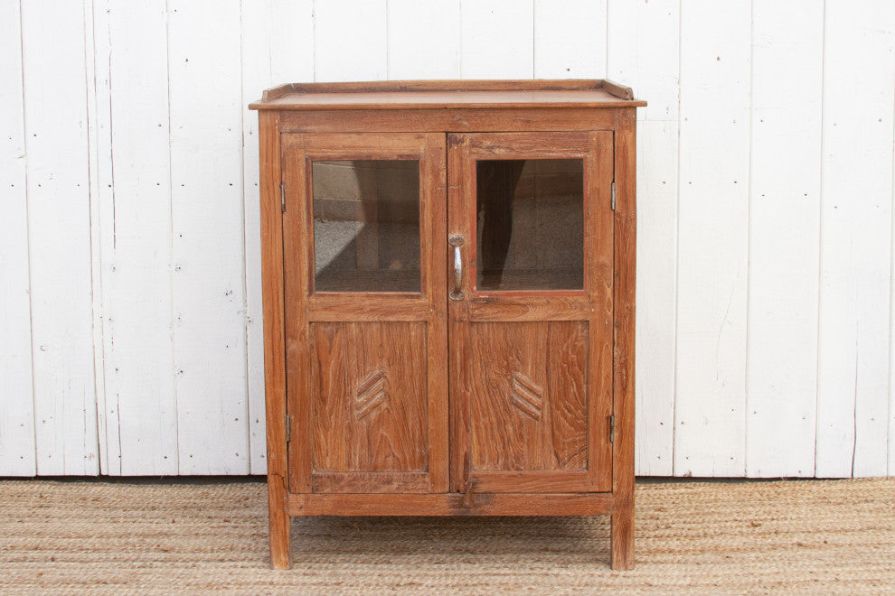 Vintage Teak Glass Kitchen Cabinet