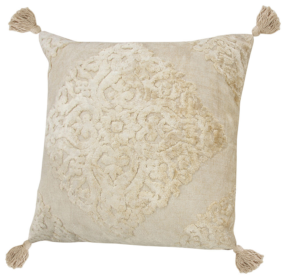 Beige Traditional Textured Medallion Throw Pillow, 20" X 20"