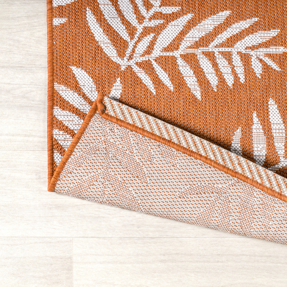 Nevis Palm Frond Indoor/Outdoor, Orange/Cream, 5' Square