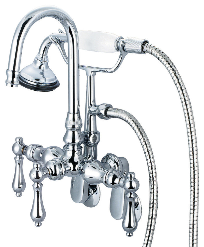 Vintage Classic Wall Mount Tub Faucet With Handshower, Hand Polished, Richly Tri