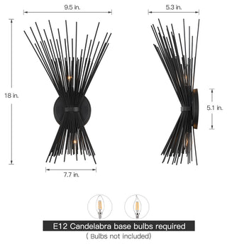 18" H 2-Light Black Starburst Wall Sconce Light
