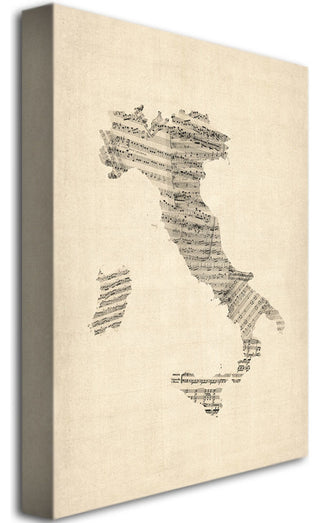 'Italy Old Sheet Music Map' Canvas Art by Michael Tompsett