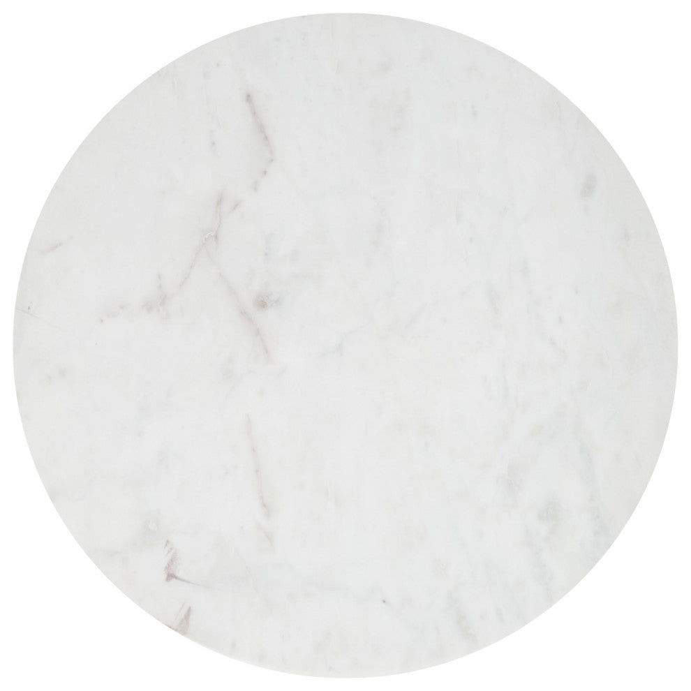 Sofa Side Table, Round, Artificial Marble, Aluminum Metal, White, Black, Lounge