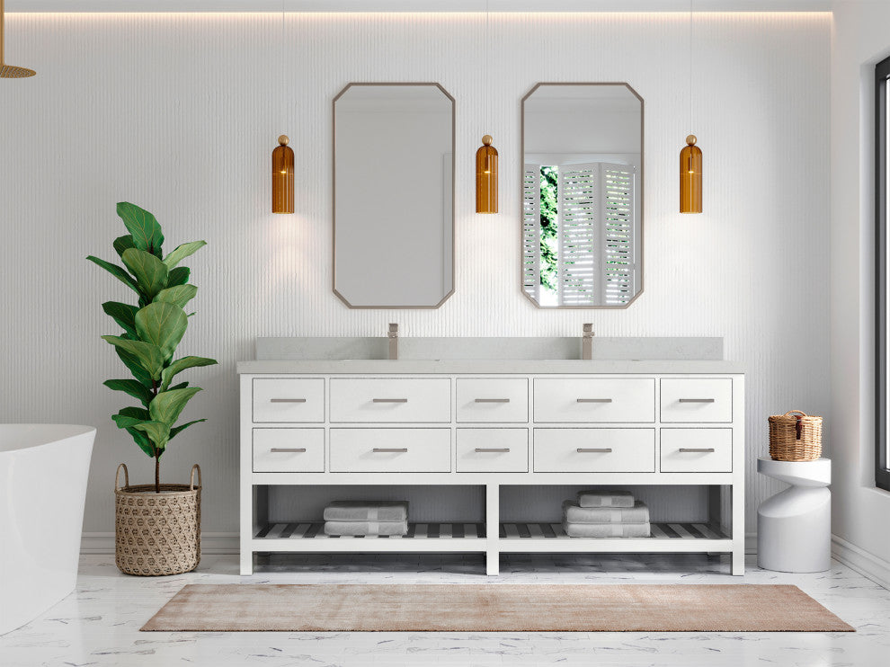 Parker 84 Double Sink Bath Vanity in White 2" Carrara Quartz