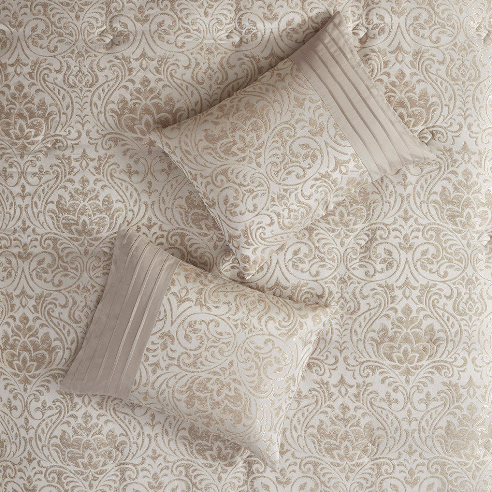 Madison Park Emilia Gold Thread Damask 12-Piece Complete Comforter Set, Cal King