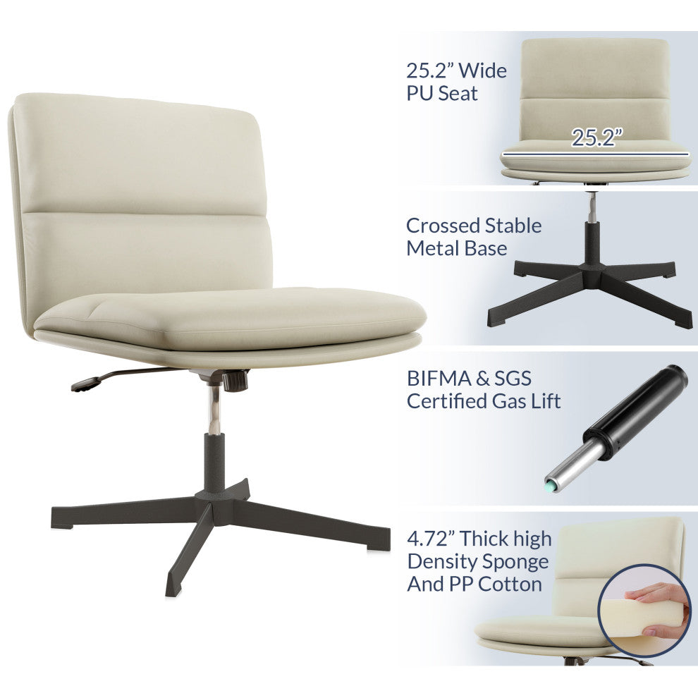 Swivel PU Leather Office Chair with Height Adjustment and Tilt Function, Beige