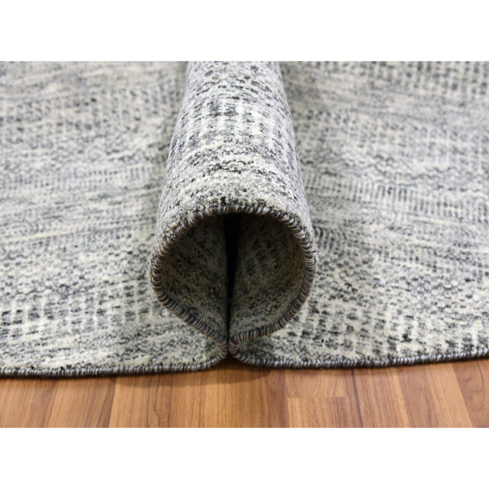 Bright Gray Undyed Natural Wool Grass Design Hand Knotted Round Rug 11'2"x11'2"