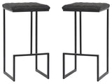 LeisureMod Quincy Quilted Stitched Leather Bar Stools With Metal Frame