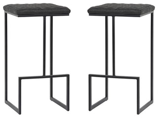 LeisureMod Quincy Quilted Stitched Leather Bar Stools With Metal Frame
