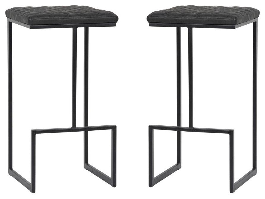 LeisureMod Quincy Quilted Stitched Leather Bar Stools With Metal Frame