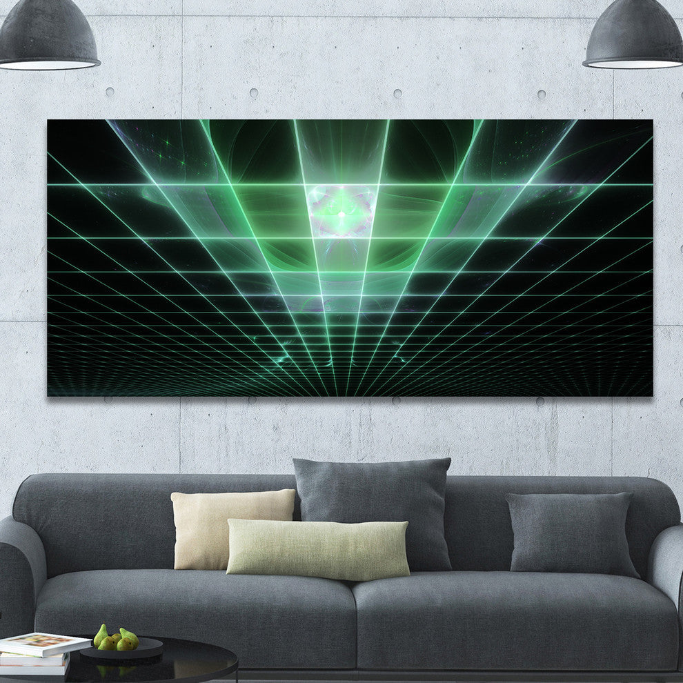 Light Green Bat on Radar Screen, Oversized Abstract Canvas Art Print, 60x28