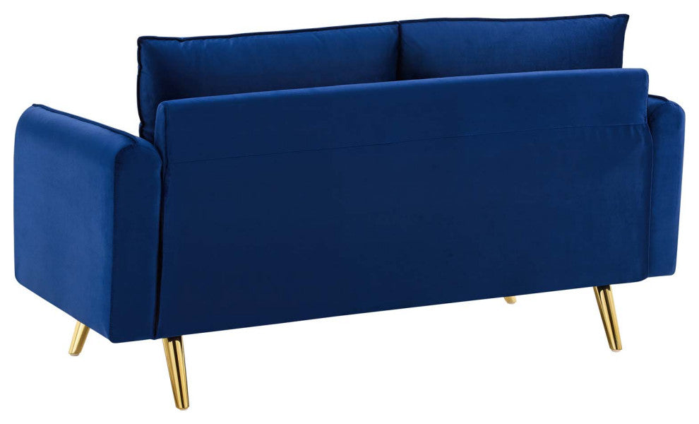 Loveseat Sofa, Velvet, Blue Navy, Modern, Living Lounge Hotel Lobby Hospitality