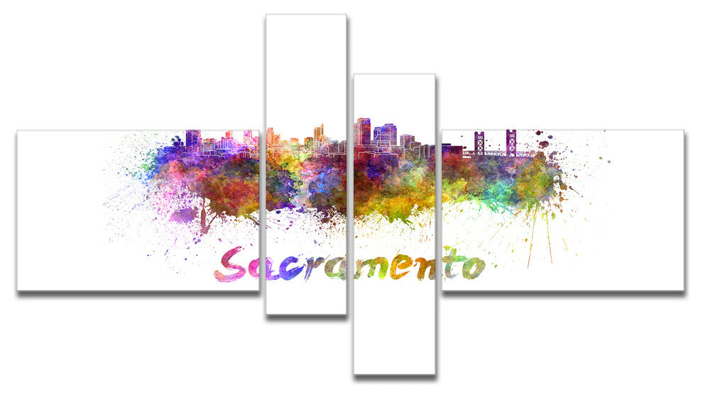 Sacramento Skyline, Cityscape Canvas Artwork Print, 60"x32", 4 panels