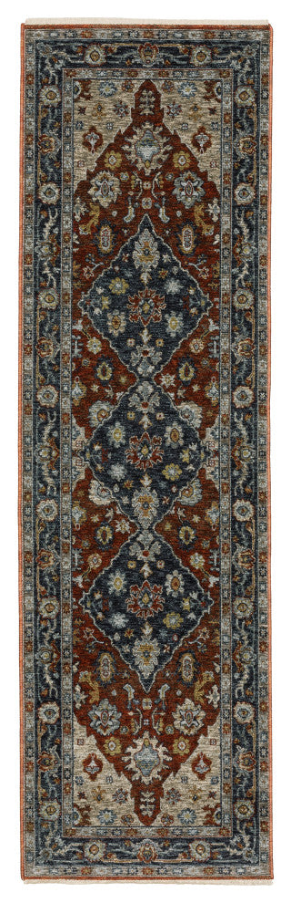 Augustus Vintage Medallion Rust/ Blue Indoor Area Rug, Red, 2'3"x7'6"