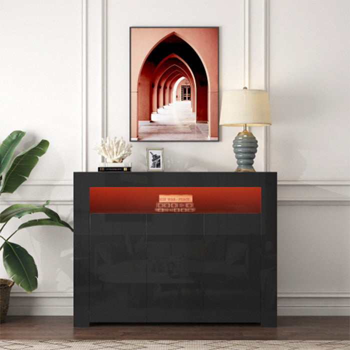 Black High Gloss Sideboard Storage Cabinet modern wood TV stand with 3 doors