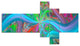 Blue Green Fractal Curves, Abstract Canvas Art Print, 60"x32", 5 panels