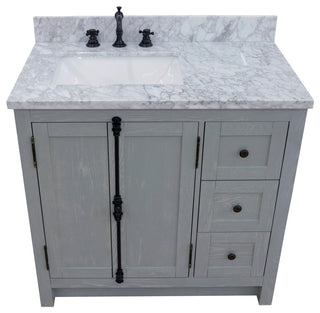 37" Vanity, Gray Ash With White Carrara Top, Left Doors/Left Rectangle Sink