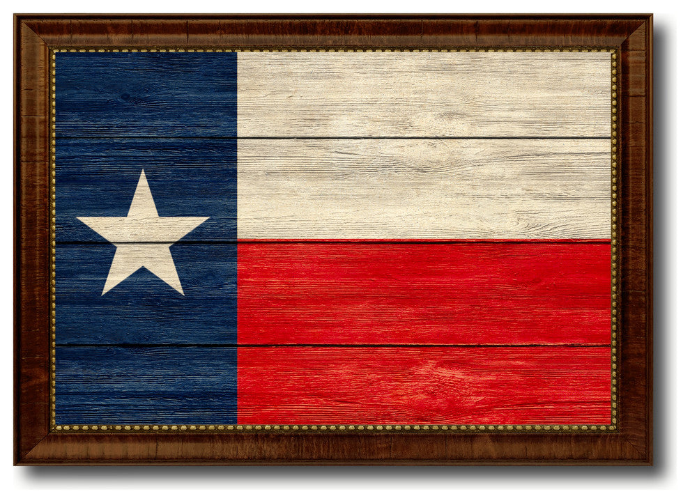 Texas State Textured Flag Print With Brown Gold Frame, 23"x33"